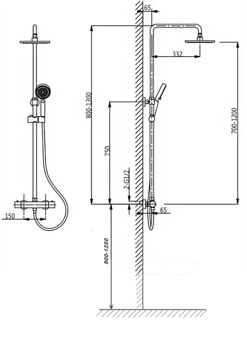 Размеры для установки смесителя для душа